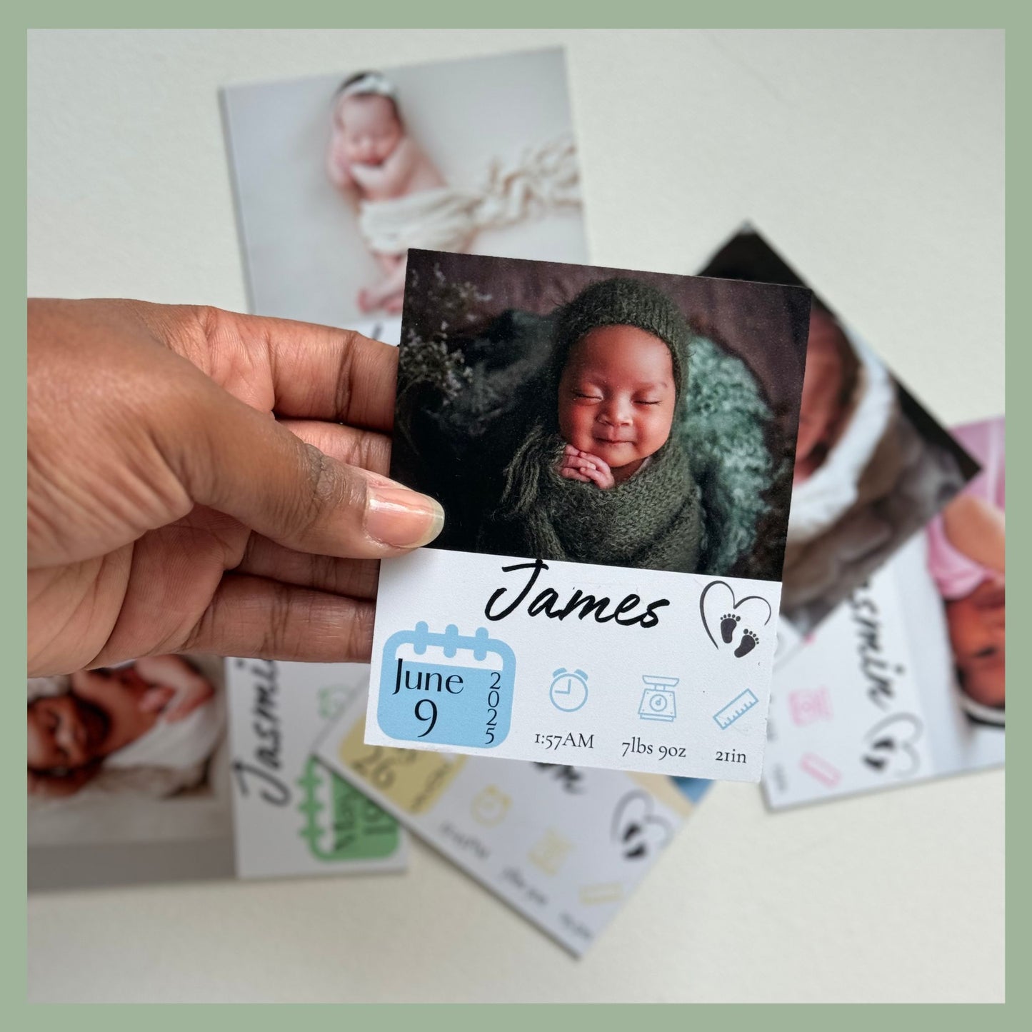 QB Magnetics birth stat magnet with baby photo and personalized details — beautiful keepsake for parents, and grandparents