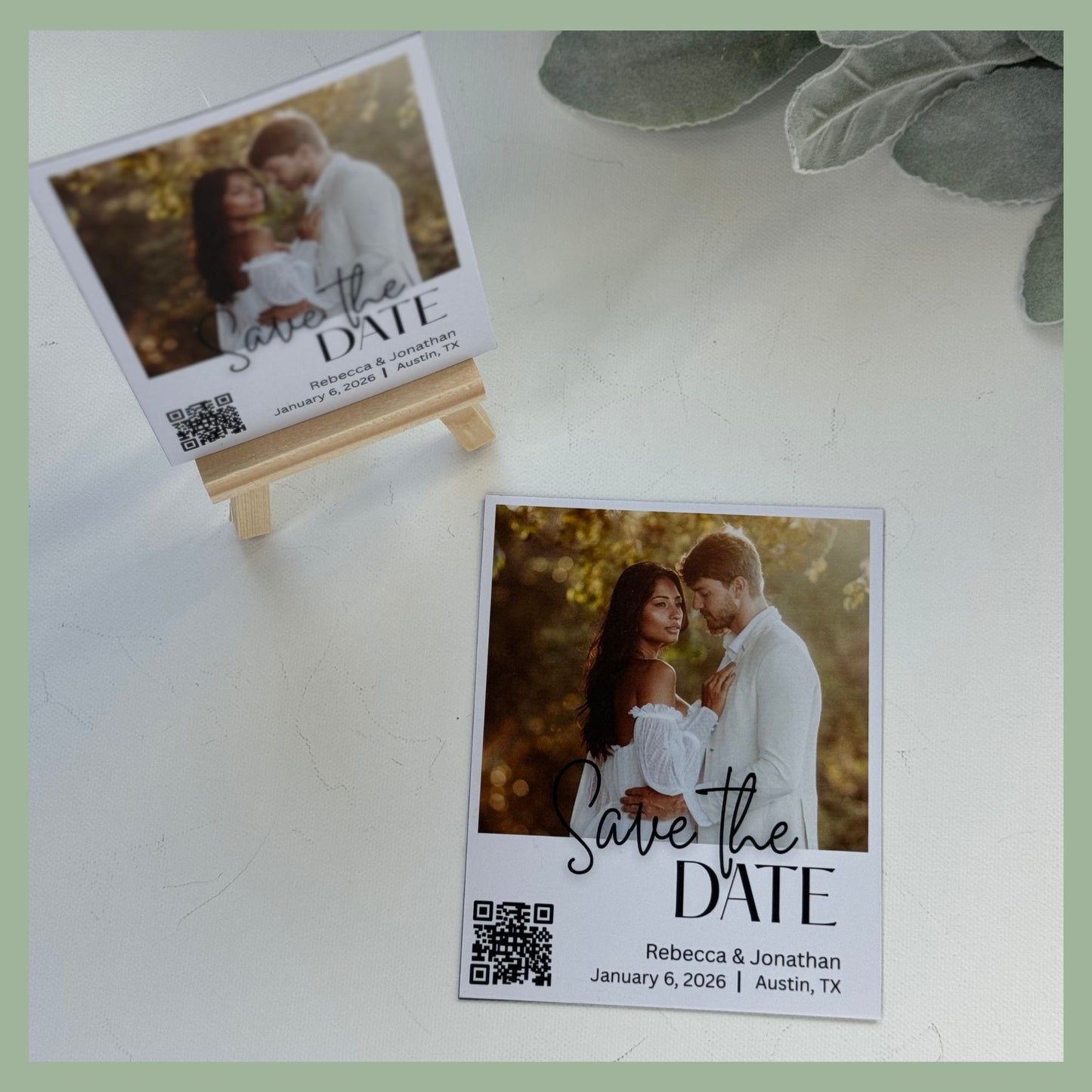 Custom save the date photo magnet with QR code and wedding details