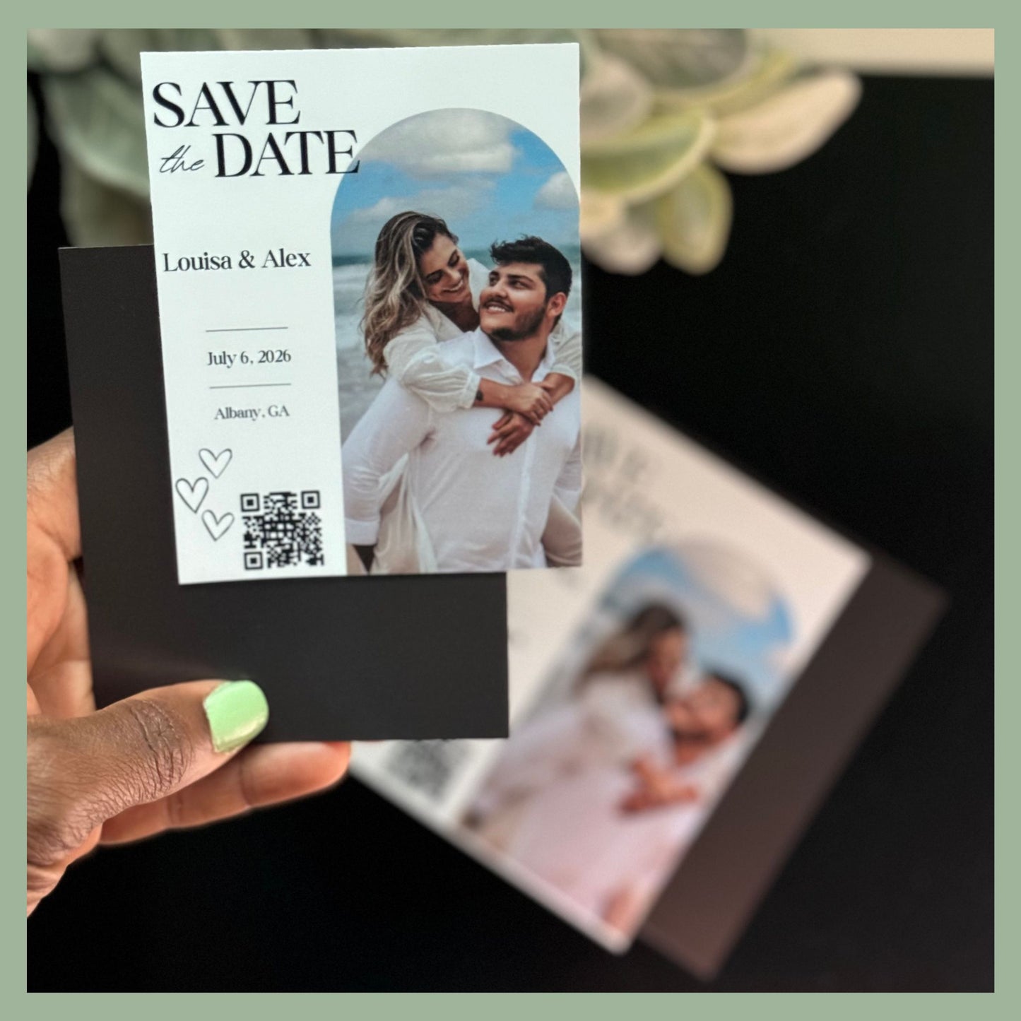 Modern save the date photo magnet with QR code for wedding announcements