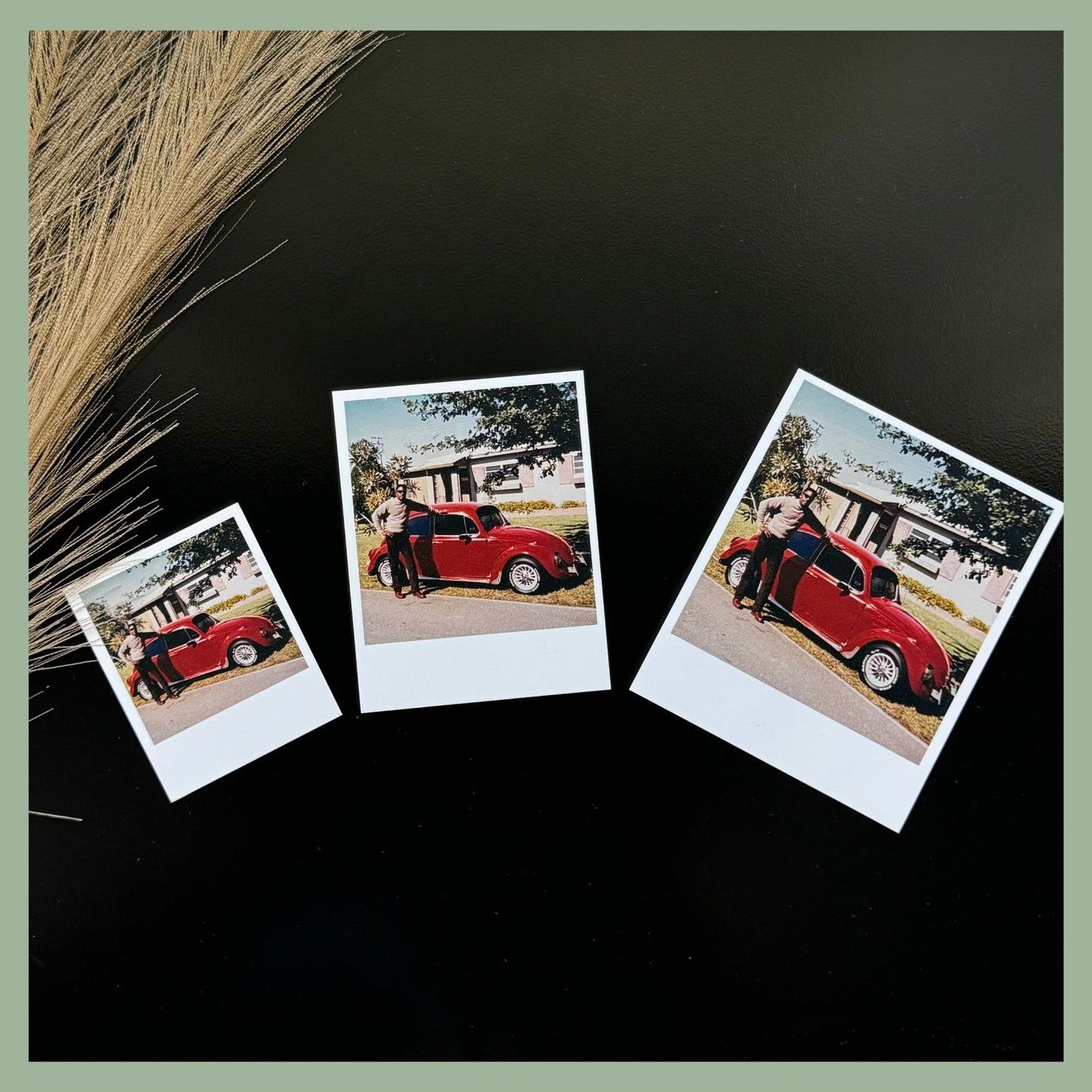 Personalized Polaroid-style photo magnets in multiple sizes with vintage photo style