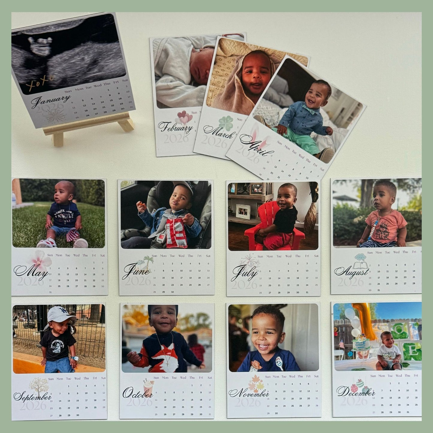 Custom personalized photo calendar magnets shown for keepsake gift ideas