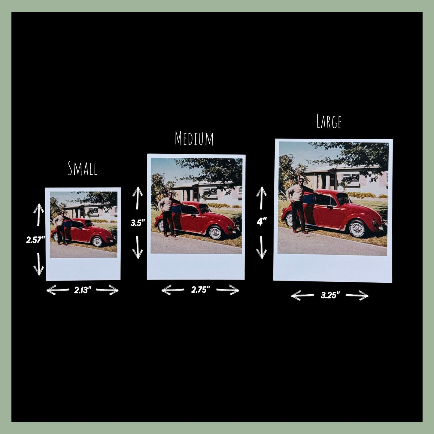 Personalized Polaroid-style photo magnets size comparison with custom options