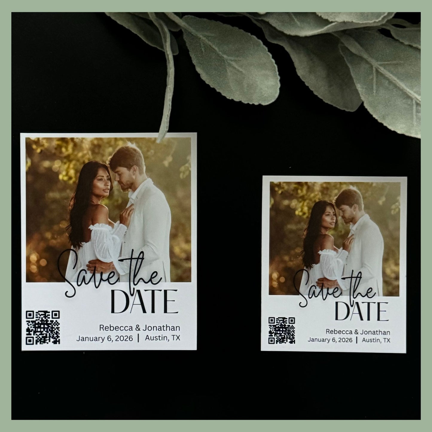 Wedding save the date photo magnets with scannable QR code for easy RSVP