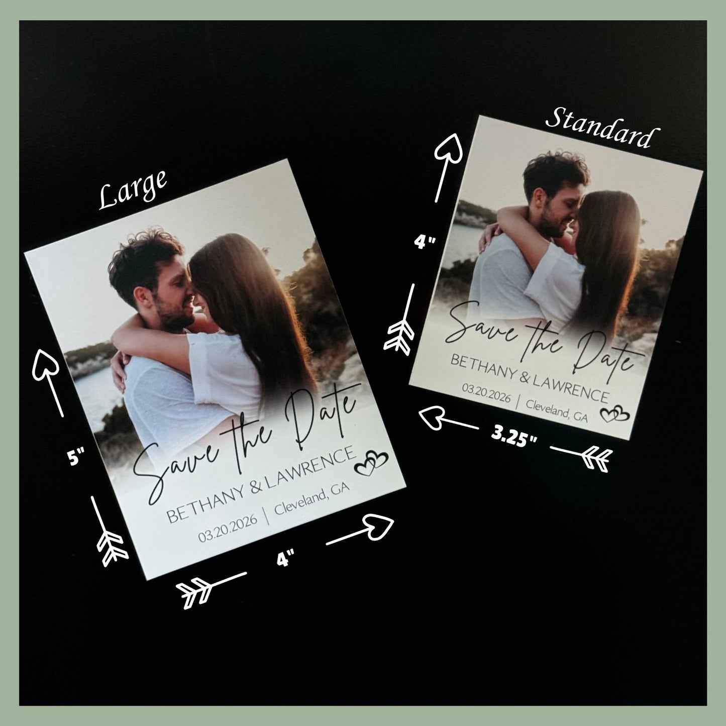 Custom save the date photo magnets in large and standard sizes