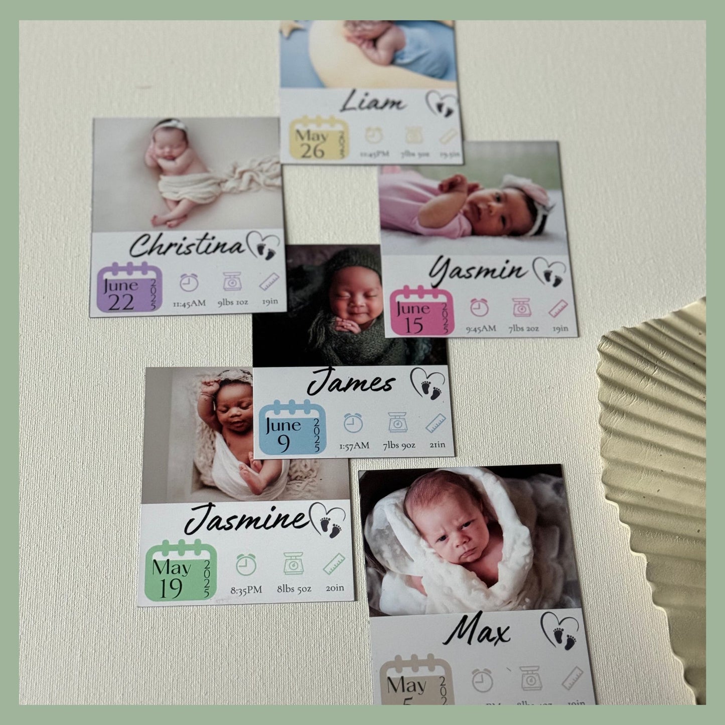 Personalized baby photo announcement magnets with custom photo and birth details