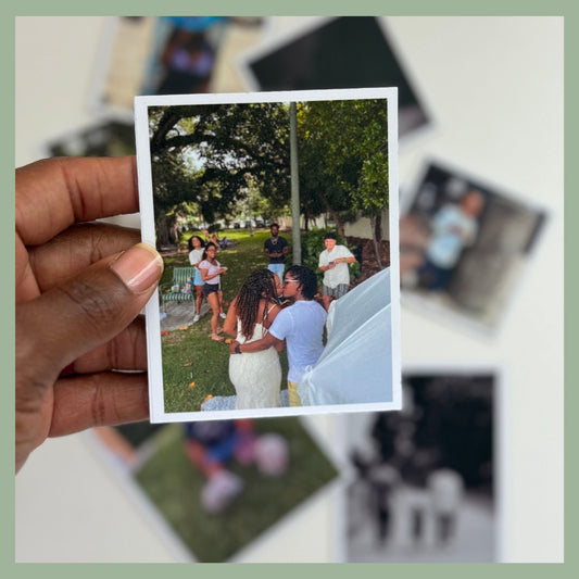 Custom photo magnet of a family celebration outdoors under trees — personalized magnetic keepsake for special moments, reunions, and joyful memories by QB Magnetics