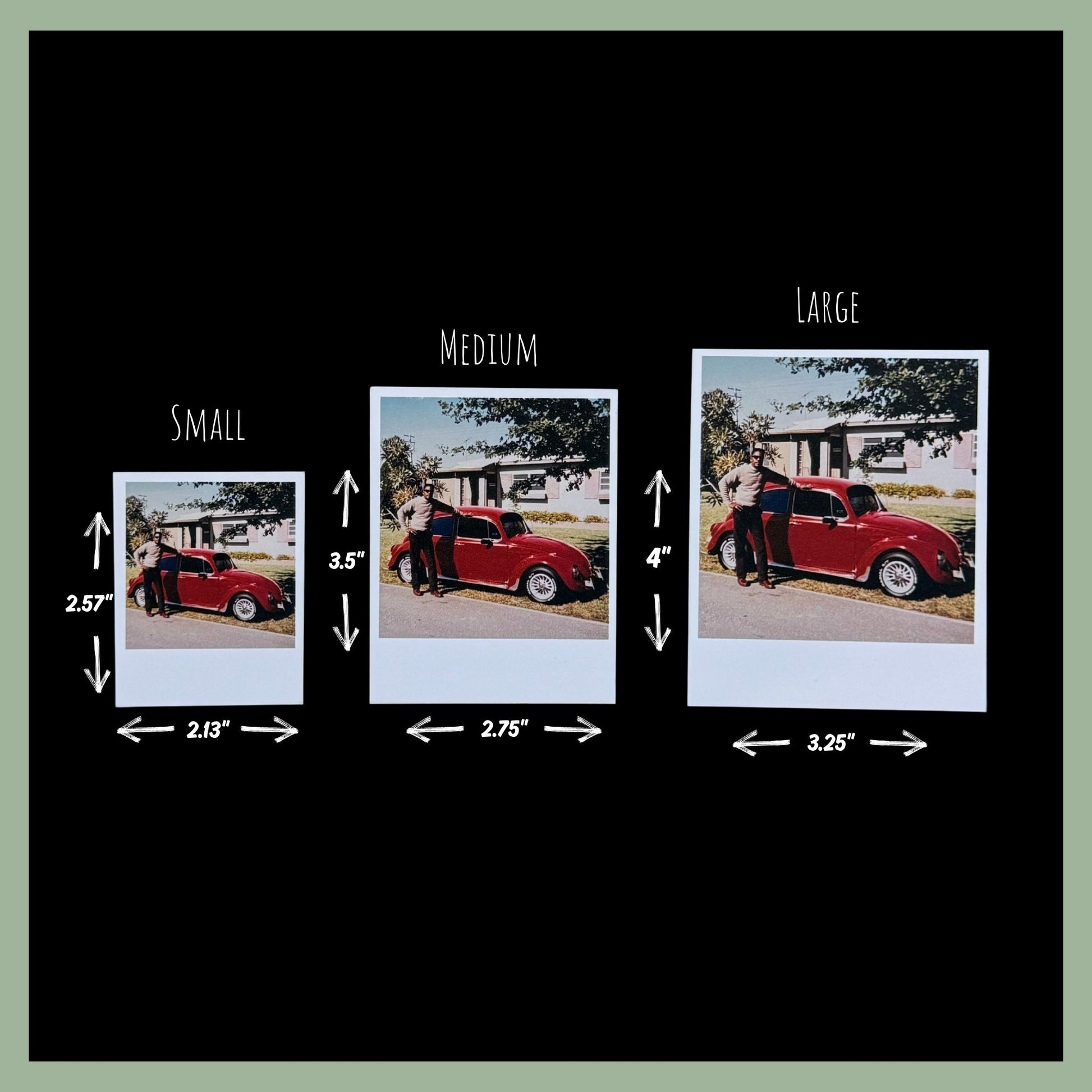 Personalized Polaroid-style photo magnets size comparison with custom options